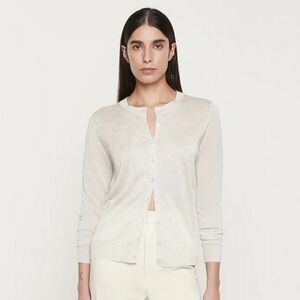 Enza Costa Cream Button-Front Lightweight Cardigan